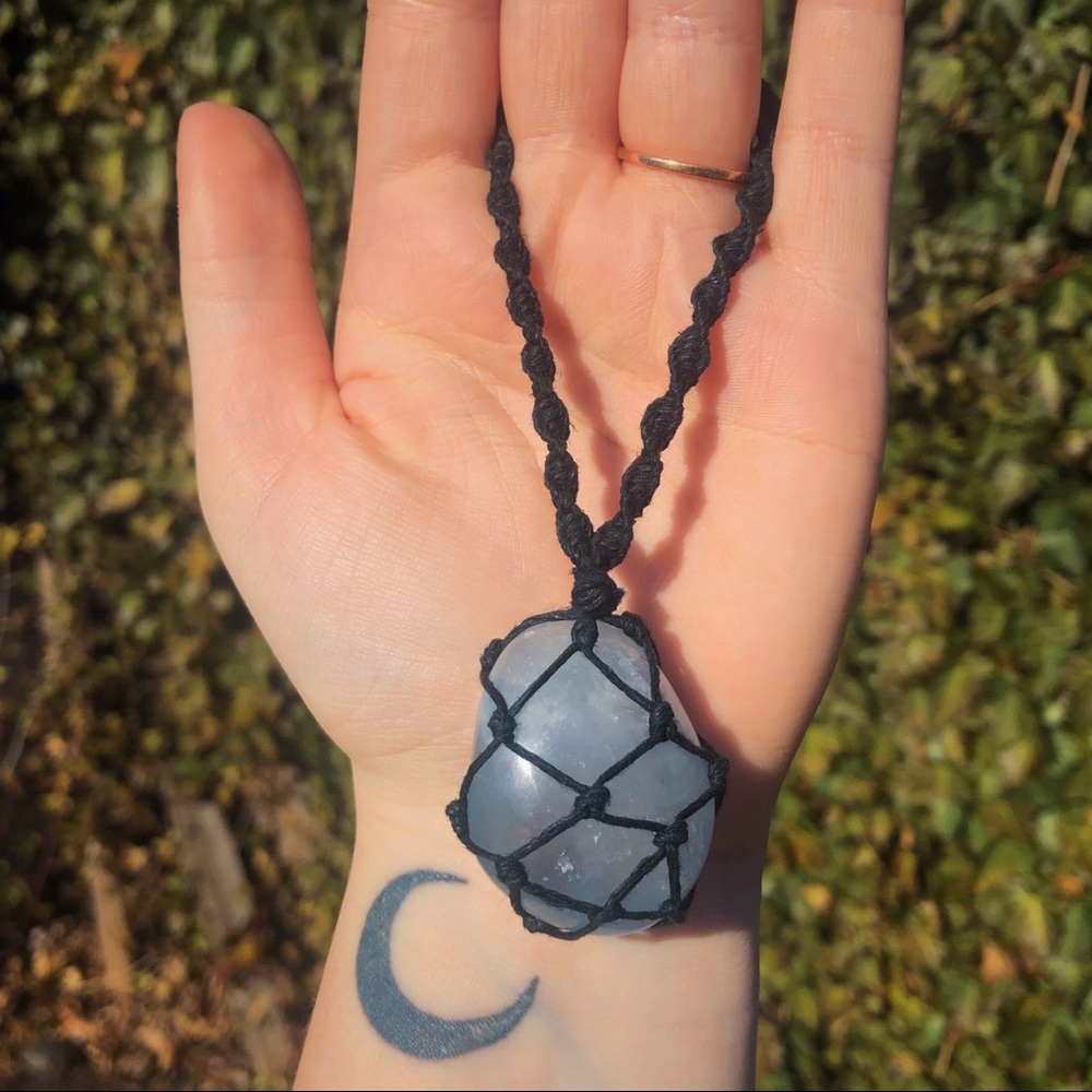 Celestite Chunky Macrame Necklace - image 1